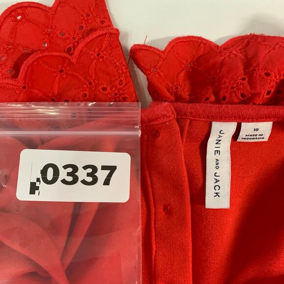 Janie and Jack 10 Eyelet Ruffle Ponte Dress Tomato Red Cotton Blend Party - Picture 3 of 9